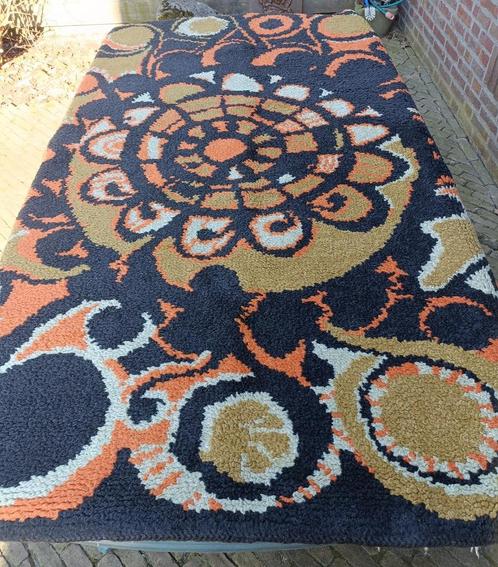 Vintage 70s psychedelisch smyrna geknoopt vloerkleed 185x130, Huis en Inrichting, Stoffering | Tapijten en Kleden, Gebruikt, 100 tot 150 cm