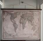 Vintage look wereldmap canvas met houten latjes., Huis en Inrichting, Ophalen, Zo goed als nieuw
