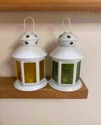 Set lantaarntjes windlichtjes wit gekleurd glas, Overige materialen, Wit, Ophalen of Verzenden, Zo goed als nieuw