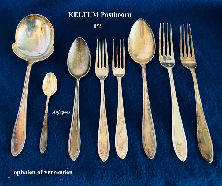 8x Keltum Posthoorn P2 Puntfilet € 30 OF LOS tk Verzilverd, Antiek en Kunst, Antiek | Bestek, Ophalen