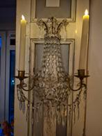 2 antieke kristallen wand kandelaars, Ophalen, Koper of Brons