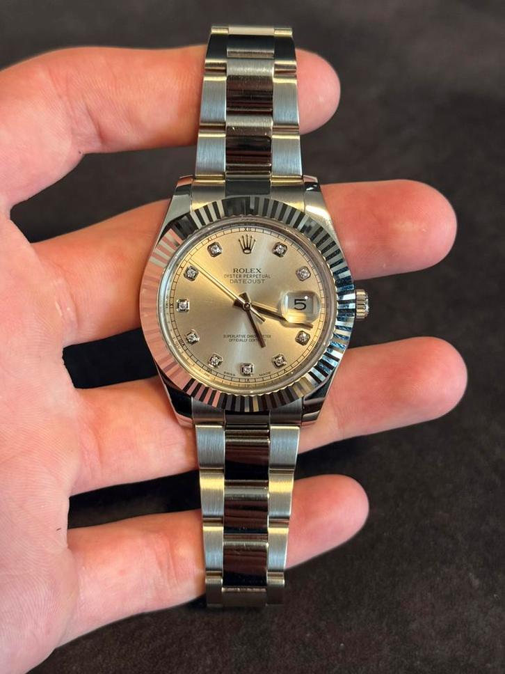 Rolex datejust 41mm zilverdiamanten plaat 2015 schaapcitroen, Sieraden, Tassen en Uiterlijk, Horloges | Heren, Zo goed als nieuw