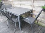 JYSK Tuintafel Maderup 90 x 150cm zwart  met 4 stoelen, Ophalen, Zo goed als nieuw, Rechthoekig, Aluminium