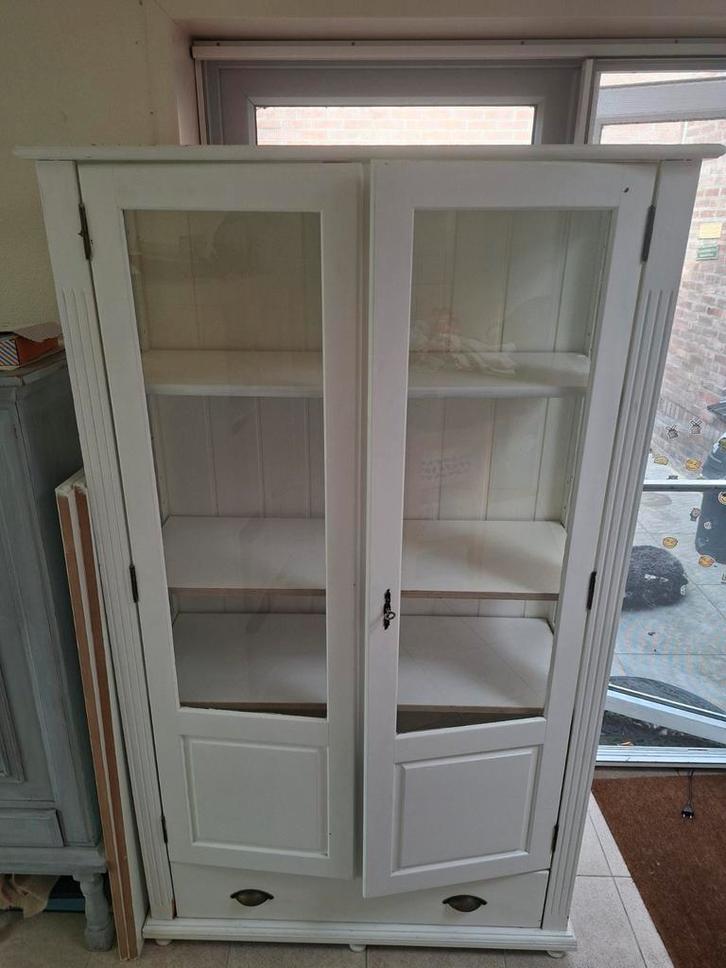 Witte Vitrinekast met lade, Huis en Inrichting, Kasten | Boekenkasten, Gebruikt, 50 tot 100 cm, 150 tot 200 cm, 25 tot 50 cm, Met lade(s)