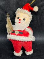 Vintage flock kerstman met kerstboom, Ophalen of Verzenden, Gebruikt