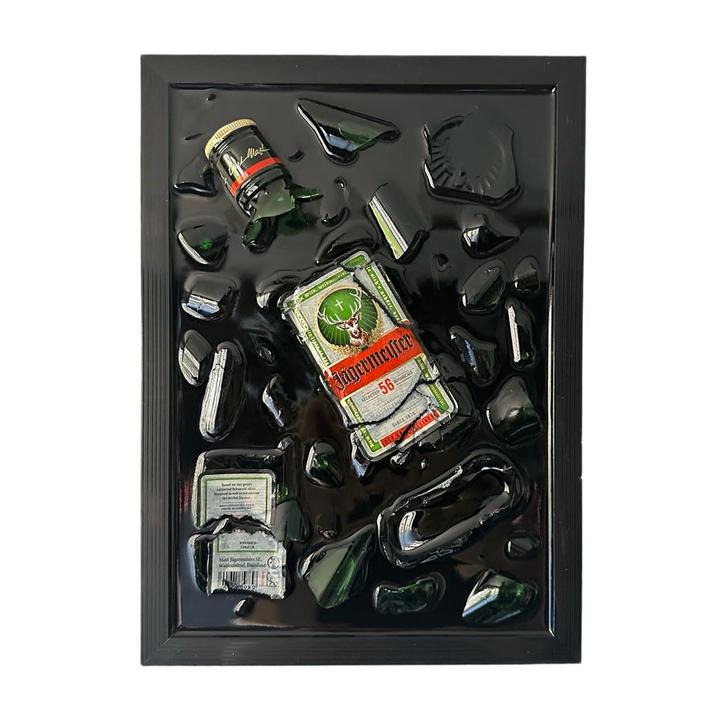 Jagermeister 3 broken bottle kunst, Antiek en Kunst, Kunst | Schilderijen | Modern, Ophalen of Verzenden