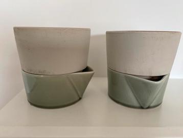 Aardewerk Bloempotten met onderschotel - Set van 2 beschikbaar voor biedingen