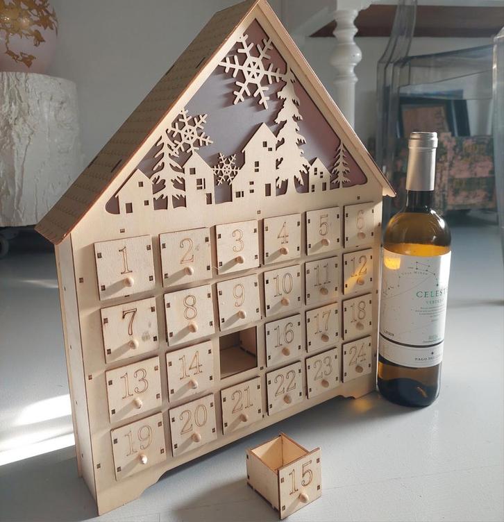Houten Adventskalender Huis Kerst Sint Advent Kalender, Diversen, Kerst, Ophalen of Verzenden