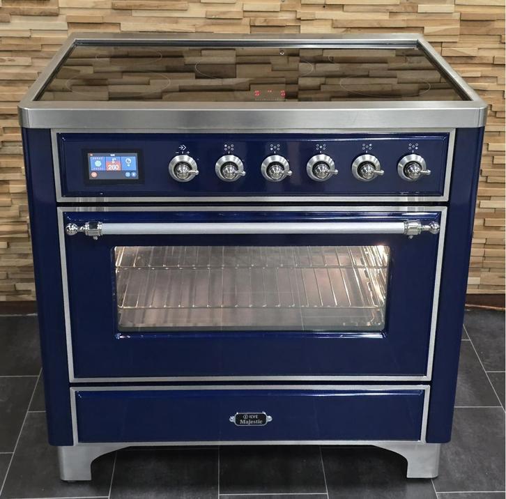 Luxe Fornuis Boretti Ilve Majestic 91cm blauw INDUCTIE, Witgoed en Apparatuur, Fornuizen, Zo goed als nieuw, Vrijstaand, Inductie