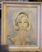 Vintage retro schilderij Mid Century Hollywood Regency print, Minder dan 50 cm, Gebruikt, Ophalen of Verzenden, Schilderij