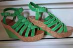 Fornarina groene wedge leren sandalen mt 38, Fornarina, Zo goed als nieuw, Groen, Sandalen of Muiltjes