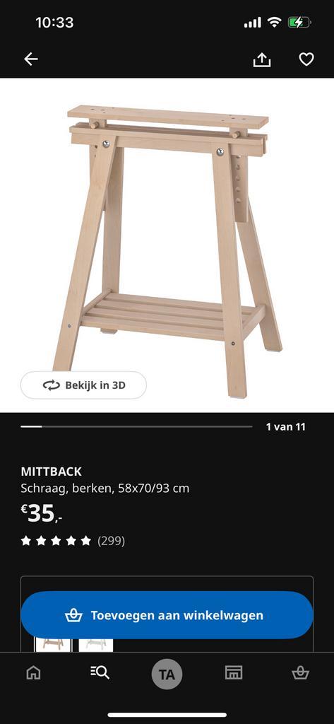 2x Mittback verstelbare schraag van ikea, Doe-het-zelf en Verbouw, Werkbanken, Gebruikt, Inklapbaar, Ophalen