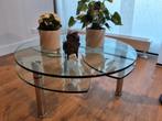 Salontafel , gehard glas 90 cm. rond, uitgeklapt 135 cm rond, Huis en Inrichting, Tafels | Salontafels, Ophalen, 100 tot 150 cm