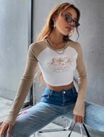 Longsleeve crop top, Beige, Ophalen of Verzenden, Zo goed als nieuw, Lange mouw