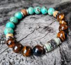 Nieuwe 10mm Herenarmband zeegroene Howliet en Tijgeroog, Overige materialen, Nieuw, Ophalen of Verzenden, Overige kleuren