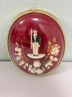 Antieke ronde stolp ovaal handgemaakt poppetje bloemen 1900, Antiek en Kunst, Ophalen of Verzenden