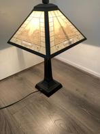tafellamp met glas afbeeldingen stadsgezichten wormerveer, Gebruikt, Art deco, Ophalen of Verzenden, Glas