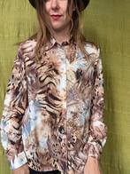 Vintage blouse, maat 42/XL - panter / tijger - bruin - 90's, Kleding | Dames, Blouses en Tunieken, Bruin, Maat 42/44 (L), Ophalen of Verzenden