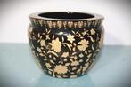 Chinees zwart met goud porseleinen bloempot, Ophalen, Rond, Minder dan 25 cm, Aardewerk