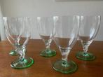 5 "Kristal" Glazen met Groene Voet, Antiek en Kunst, Antiek | Glas en Kristal, Ophalen of Verzenden