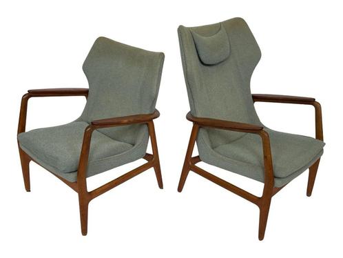 Vintage Set van twee Bovenkamp Fauteuils Aksel Bender Madsen, Huis en Inrichting, Fauteuils, Gebruikt, Hout, Stof, Minder dan 50 cm
