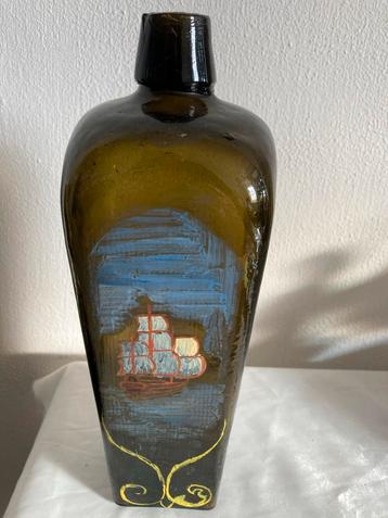 Antieke Jeneverfles, 19e Eeuws, Groen Glas beschikbaar voor biedingen