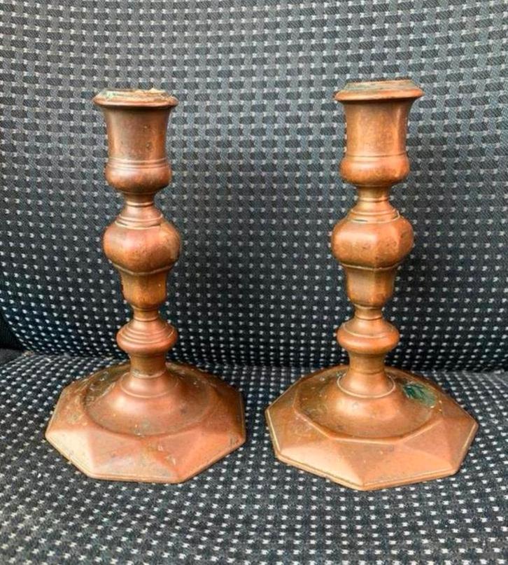 Kandelaar antieke 18e eeuwse rood koperen bronzen kandelaars, Antiek en Kunst, Antiek | Kandelaars, Ophalen of Verzenden