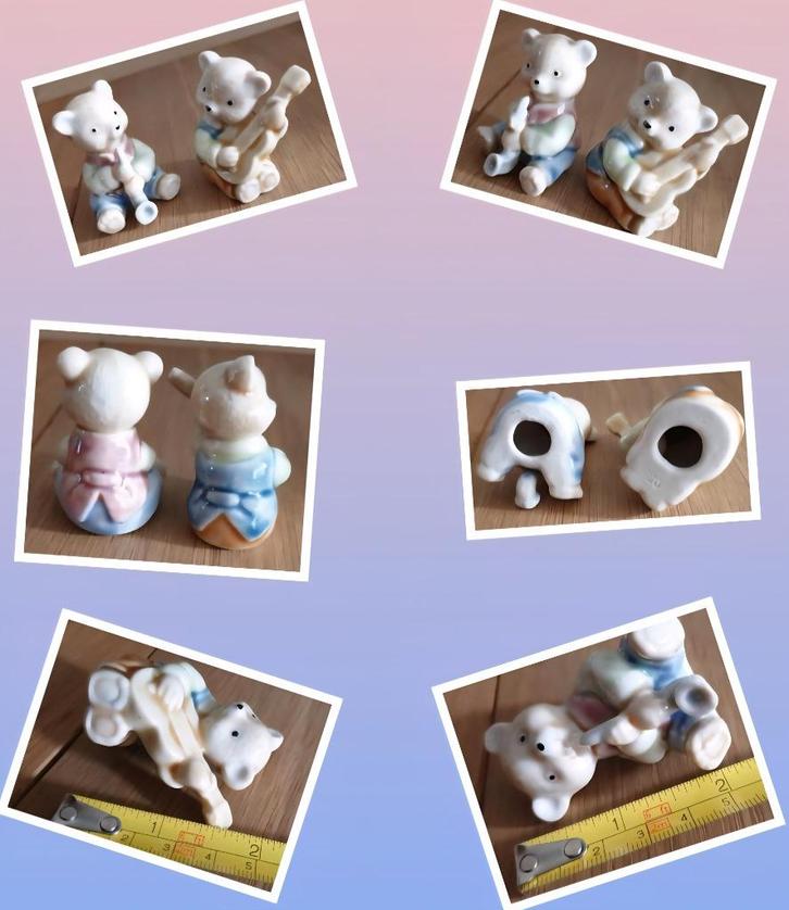 Beertjes muzikanten, zachte kleuren, porseleinen vintage!, Verzamelen, Beelden en Beeldjes, Zo goed als nieuw, Dier, Ophalen of Verzenden