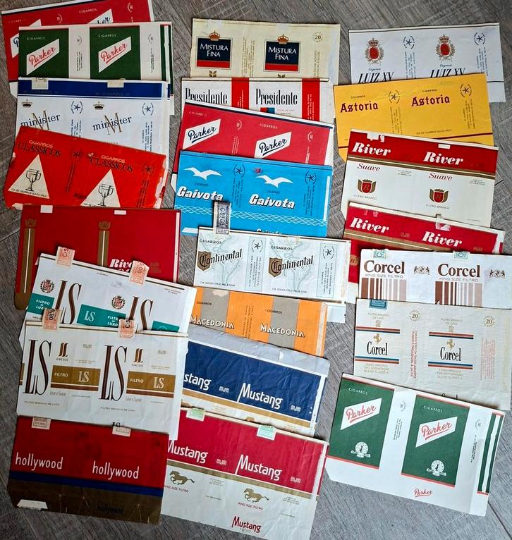 20 oude SIGARETTEN LABELS UIT BRAZILIË, Verzamelen, Rookartikelen, Aanstekers en Luciferdoosjes, Gebruikt, Tabaksdoos of Verpakking