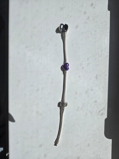 Zilveren Pandora armband, met bedel en stopper, Sieraden, Tassen en Uiterlijk, Armbanden, Zo goed als nieuw, Zilver, Zilver, Ophalen of Verzenden