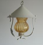 Leuke oude Retro hanglamp metaal met glas, Verzenden, Gebruikt, Glas, Minder dan 50 cm