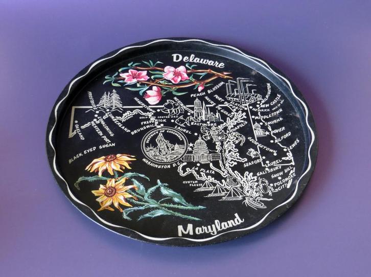Dienblad jaren 50 Delaware Maryland USA zwart metaal rond, Antiek en Kunst, Antiek | Woonaccessoires, Ophalen of Verzenden