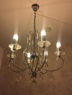 Elegante kroonluchter met kristallen details 6 arms, Ophalen of Verzenden, Gebruikt, Metaal