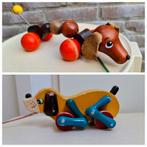 Houten trekhond teckel Heinz Lorenz + felgekleurde trekhond, Antiek en Kunst, Antiek | Speelgoed, Ophalen