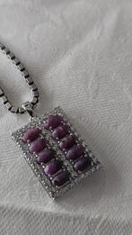 Zilveren collier  met 10 ruwe robijnen, Verzenden, Zo goed als nieuw, Trollbeads, 1 bedel
