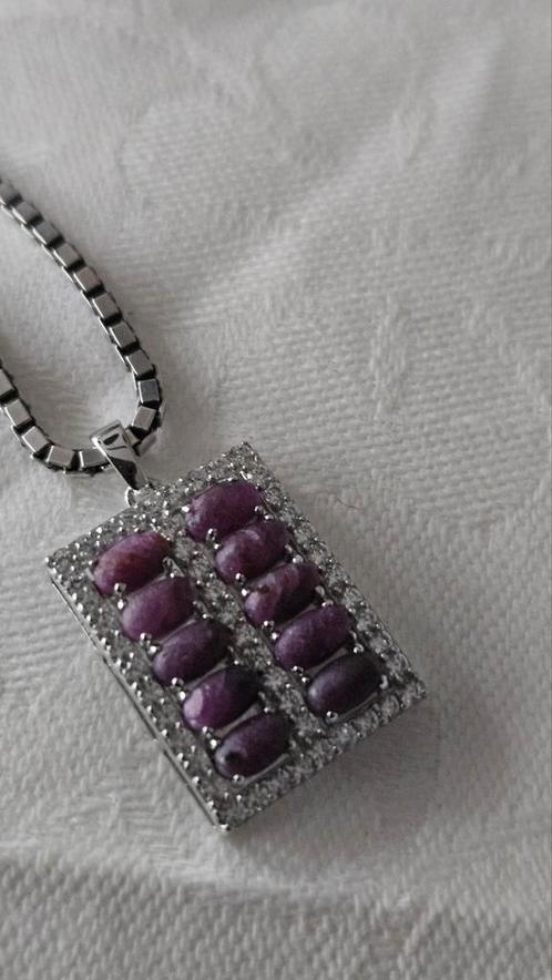 Zilveren collier  met 10 ruwe robijnen, Sieraden, Tassen en Uiterlijk, Bedels, Zo goed als nieuw, Trollbeads, Zilver, 1 bedel