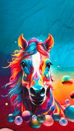 Paarden en bubbles french terry 2 losse panelen, Hobby en Vrije tijd, Stoffen en Lappen, 120 cm of meer, Nieuw, Ophalen of Verzenden