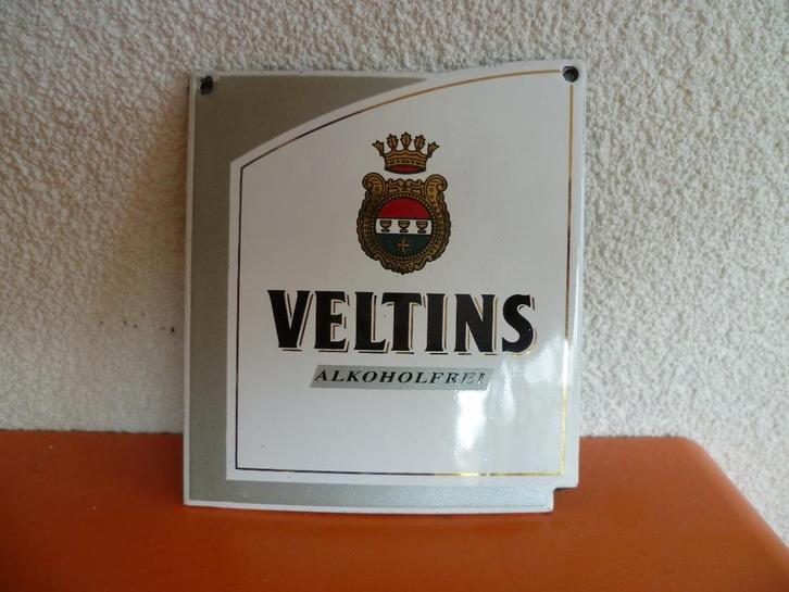 EMAILLE TAPHAAN SCHILDJE"VELTINS ALKOHOLFREI"JAREN 80/90, Verzamelen, Merken en Reclamevoorwerpen, Zo goed als nieuw, Reclamebord