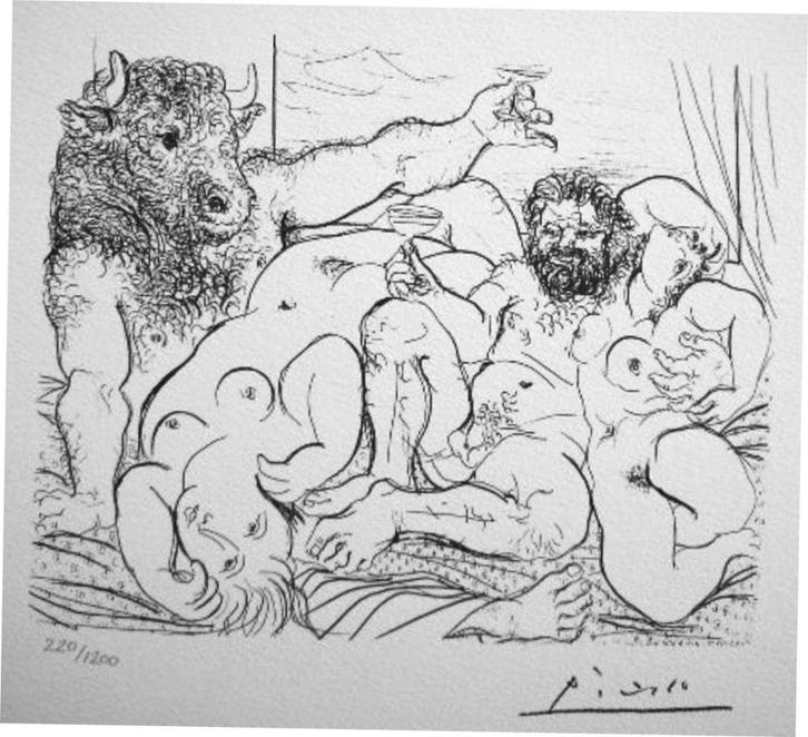 Picasso (1881) Lithografie " Suite Vollard Nr LXXXV " SPADEM, Antiek en Kunst, Kunst | Litho's en Zeefdrukken, Ophalen of Verzenden