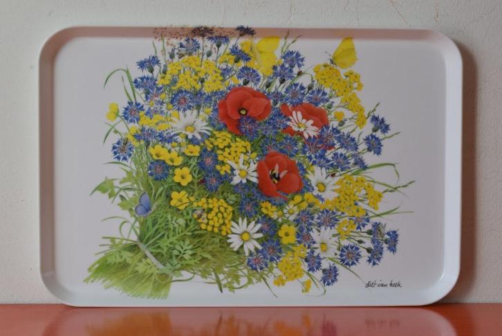 Retro vintage melamine Diet van Beek dienblad - Veldboeket, Huis en Inrichting, Woonaccessoires | Dienbladen, Zo goed als nieuw