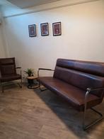 Leren Woonhoek | Bank + 2 Fauteuils | Bauhaus Stijl | €900, Ophalen, Zo goed als nieuw, Metaal, Bauhaus