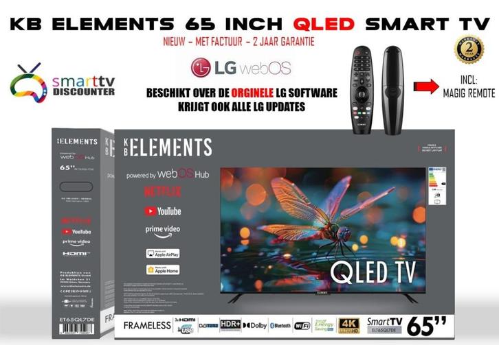 KB ELEMENTS 65 INCH QLED SMART TV, Audio, Tv en Foto, Televisies, Nieuw, QLED, 100 cm of meer, 4k (UHD), Overige merken, 50 Hz