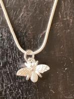 Zilveren Honingbij met verzilverde ketting 45cm, Verzenden, Nieuw, Zilver, Met hanger
