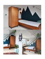 Retro vintage bed en kledingkast, Ophalen, Gebruikt, 90 cm, Eenpersoons