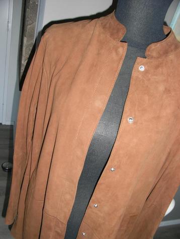 GERRY WEBER lange cognac/bruin suede/leren jas mt 38/40 beschikbaar voor biedingen