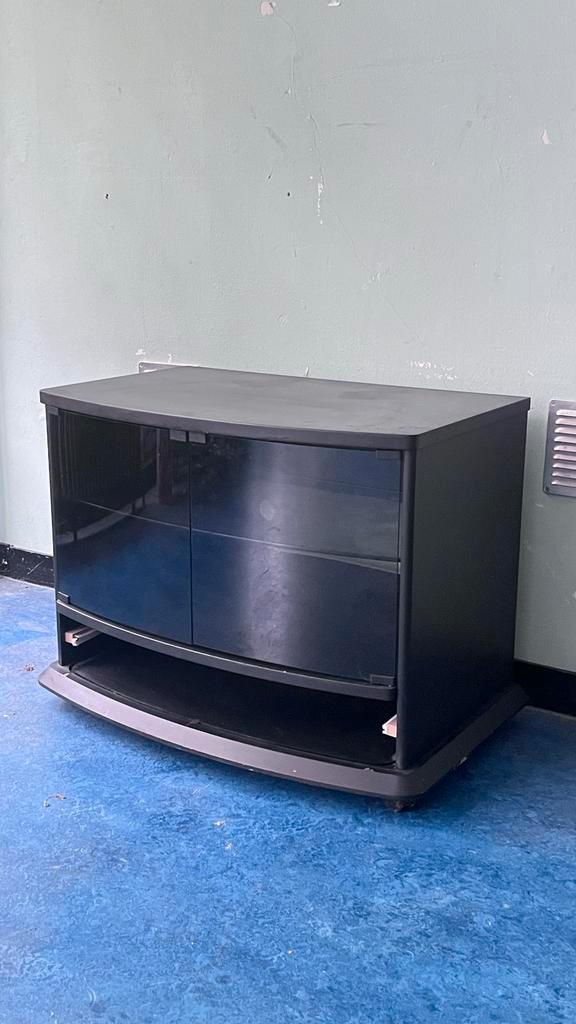 Vintage retro 80s 90s Audiomeubel hifi tv meubel zwart lp, Huis en Inrichting, Kasten | Televisiemeubels, Gebruikt, Minder dan 100 cm