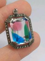 Zilveren kettinghanger 925 art deco met rijnsteen, Sieraden, Tassen en Uiterlijk, Antieke sieraden, Ophalen of Verzenden, Zilver