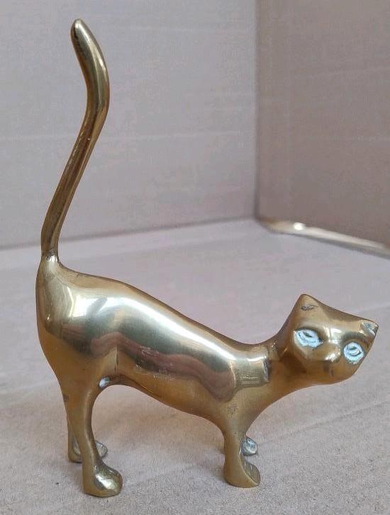 Groot Messing kat beeldje 220 gram, Antiek en Kunst, Antiek | Koper en Brons, Brons, Ophalen of Verzenden