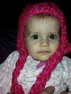 Schattig lief apart gehaakte babymuts met bloemen v 1 jaar, Maat 62, Meisje, Nieuw, Ophalen of Verzenden
