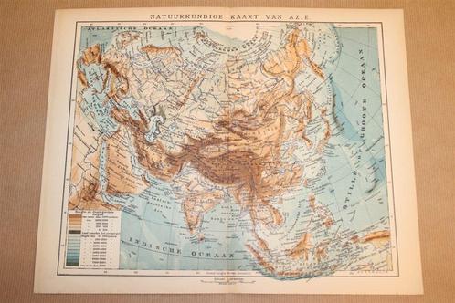 Antieke kaart - Azië Natuurkundig - Circa 1900, Boeken, Atlassen en Landkaarten, Zo goed als nieuw, Landkaart, Nederland, 1800 tot 2000